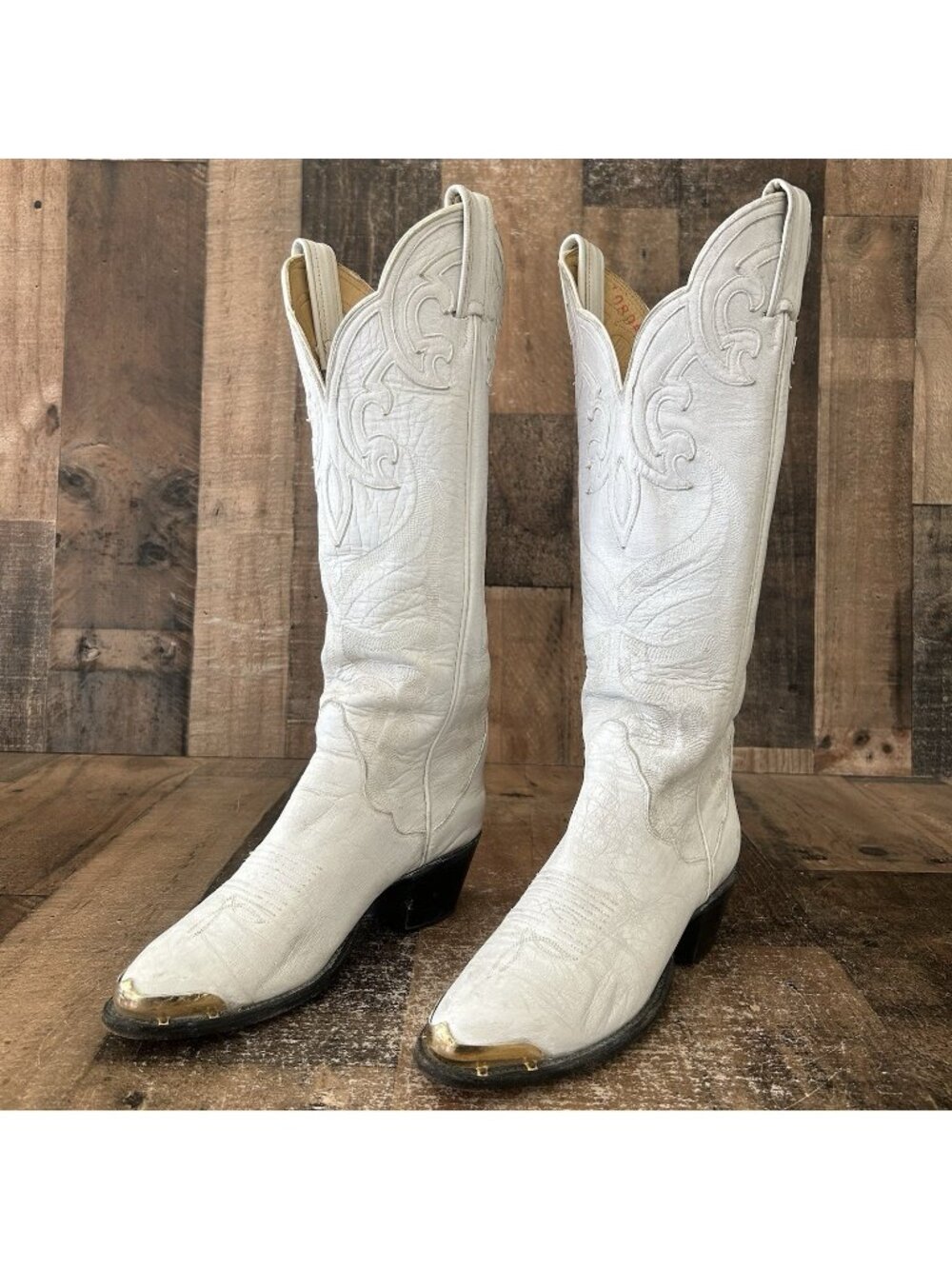 Tony Lama Vintage White Western Cowboy Boots Womens 6 M